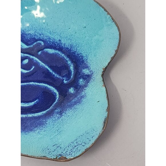 Vintage Handcrafted Enamel Copper Trinket‎ Dish With Abstract Design - Picture 6 of 9